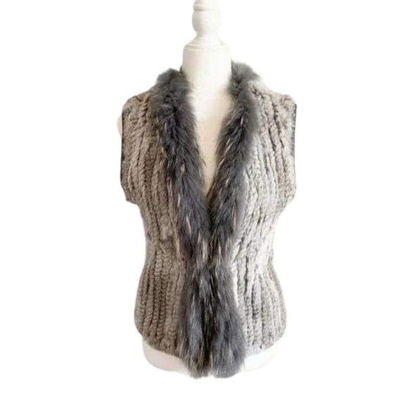 What Goes Around Comes Around Rabbit Fur Vest Small Grey - Picture 2 of 9